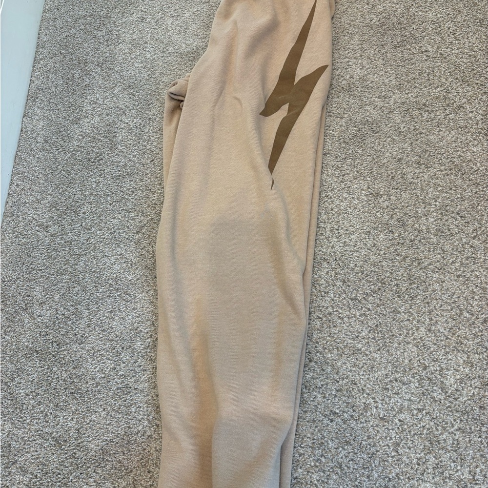 Aviator Nation Beige Crewneck with Lightning Bolt and Matching SweatPants - Picture 7 of 8